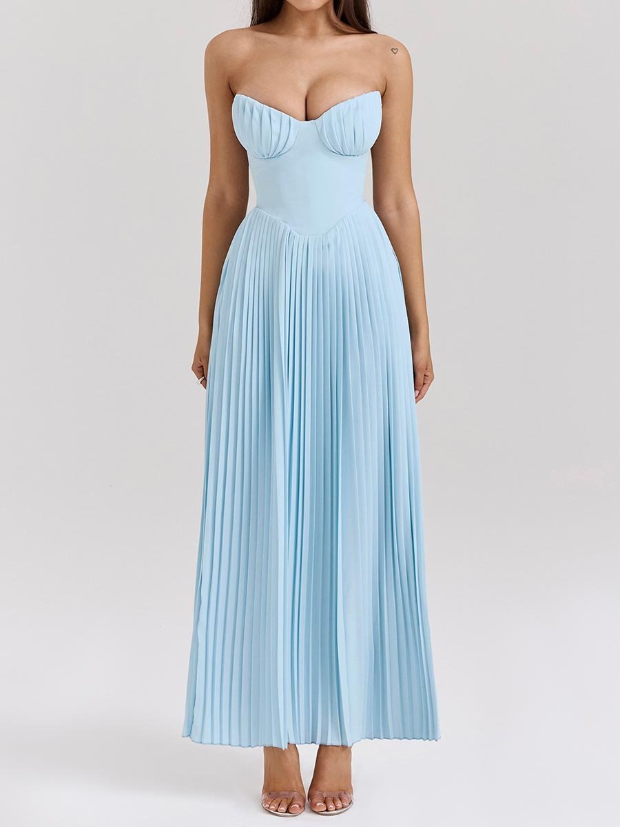 Strappless Party Pleated Maxi Dress - Amelia - York